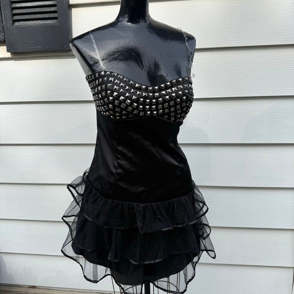 NWT Do Be Black Studded Strapless Ruffle Party Dress Y2K Women’s